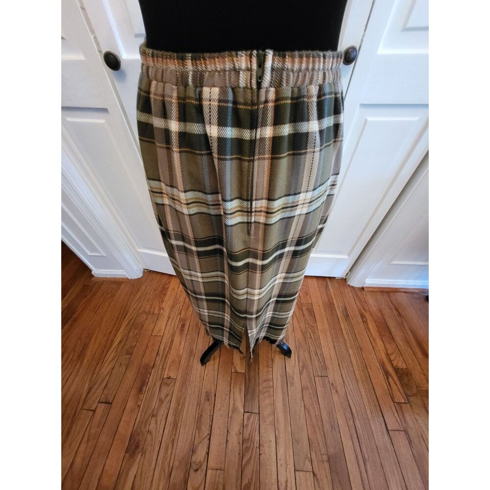 Vintage 90's Green Plaid Maxi Skirt Fringe sz 8P Preppy Academia Equestrian - Picture 2 of 6